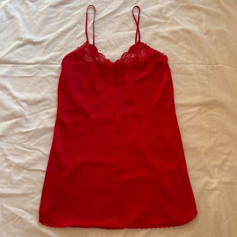 Vintage Cherry Red Satin Lingerie Mini Slip Dress